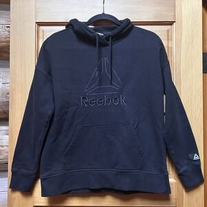 Reebok Mens Delta Logo Black Embroidered Hoodie Sweatshirt Size XS Gym Workout